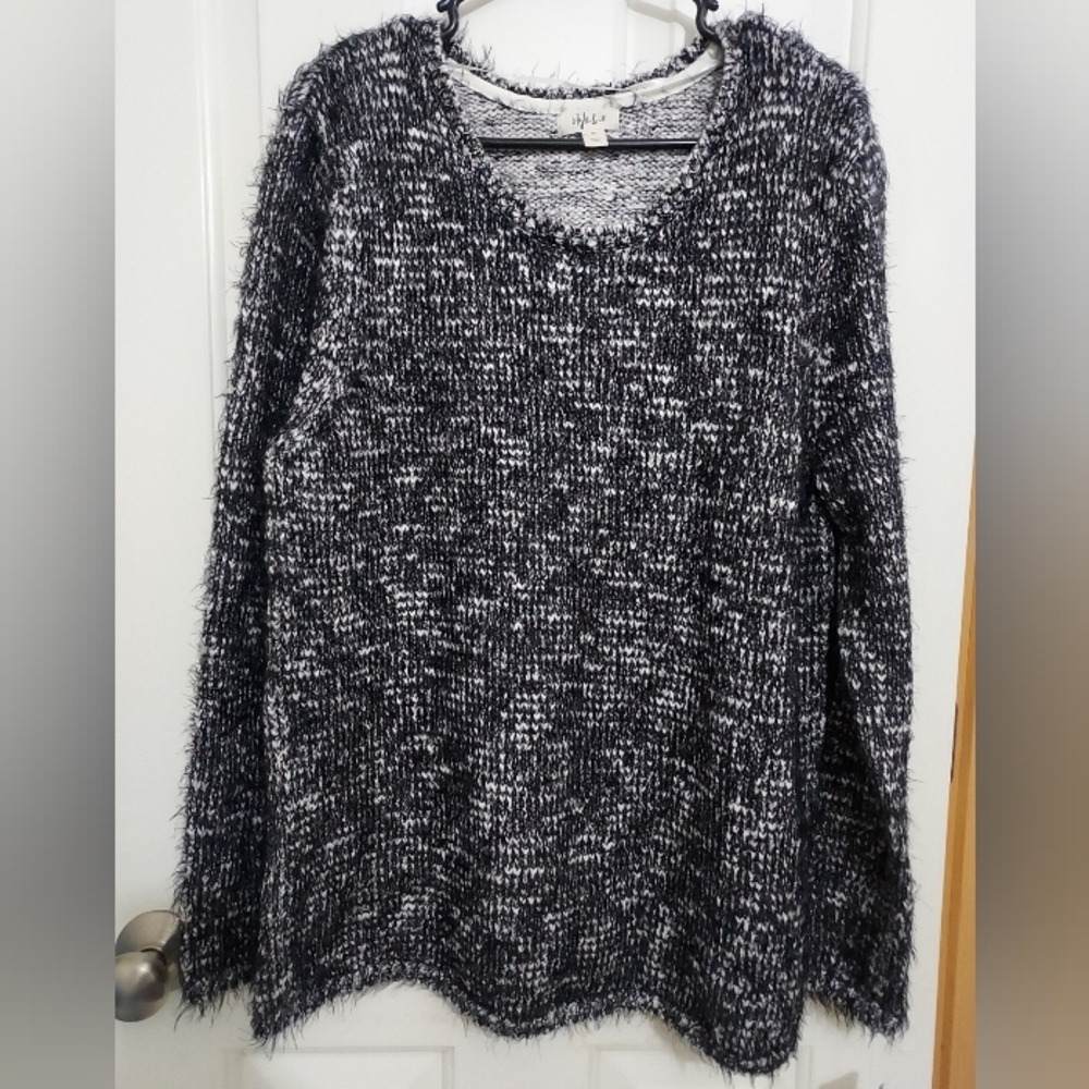 Style & Co. Pastels Pullover Black and White Textured Sweater Plus Size XL